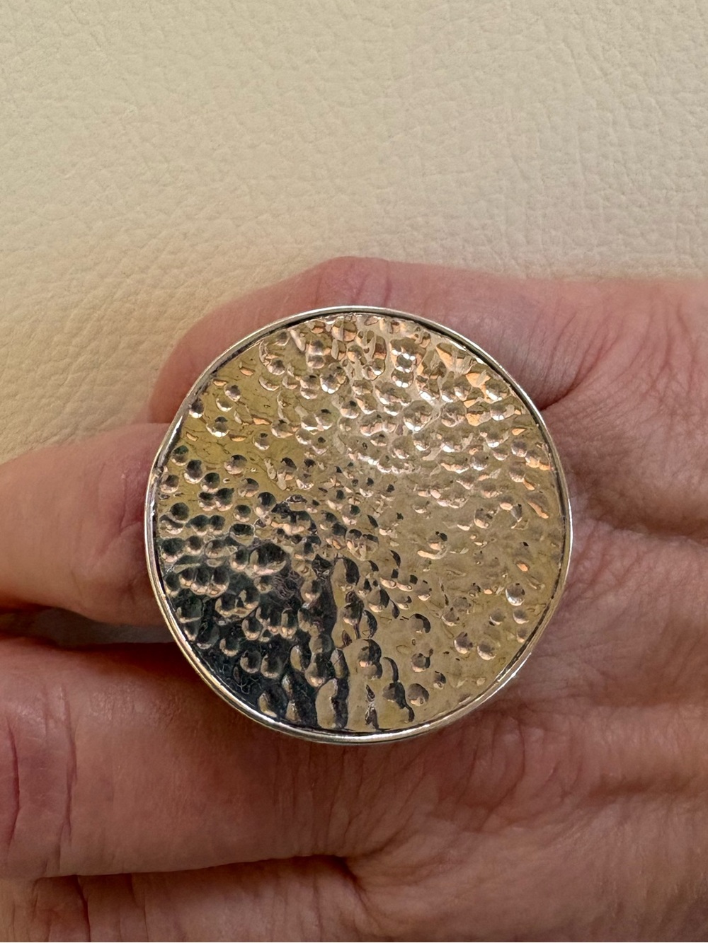 Large Sterling Silver Disc Ring from Mexico Sz 8